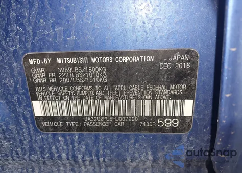 2017 Mitsubishi Lancer Es z USA, uszkodzony, nr VIN JA32U2FU5HU007290